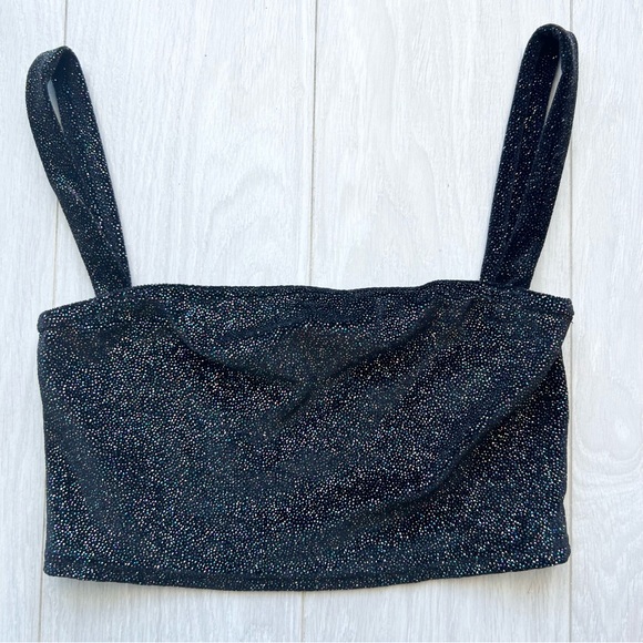 FASHIONKILLA Square Neck Crop Top & Flare Pant Two Piece in Black w/ Glitter - Picture 8 of 16